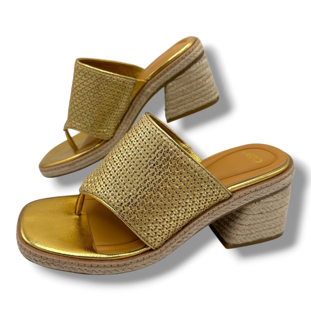 Sarto by Franco Sarto Ferrara2 Gold‎ Metallic Espadrille Block Heel Sandals 8.5M